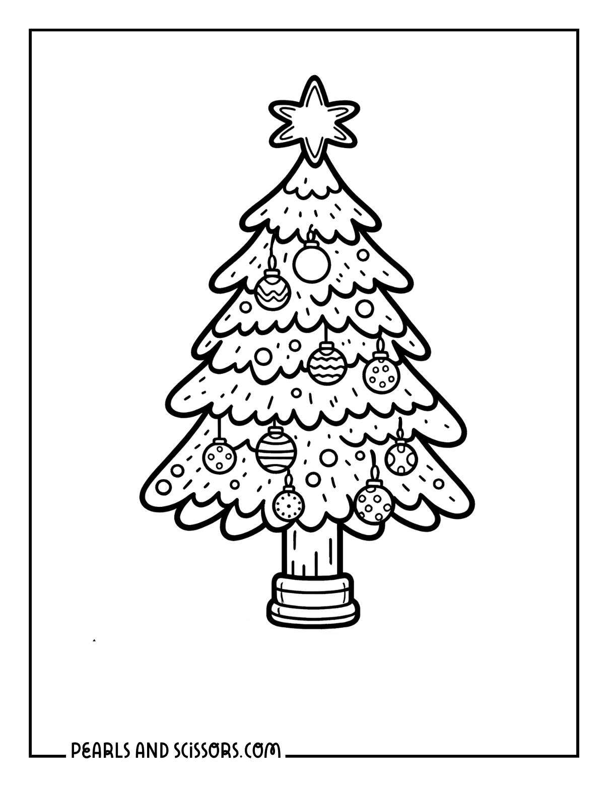 Christmas tree with ornaments coloring page.