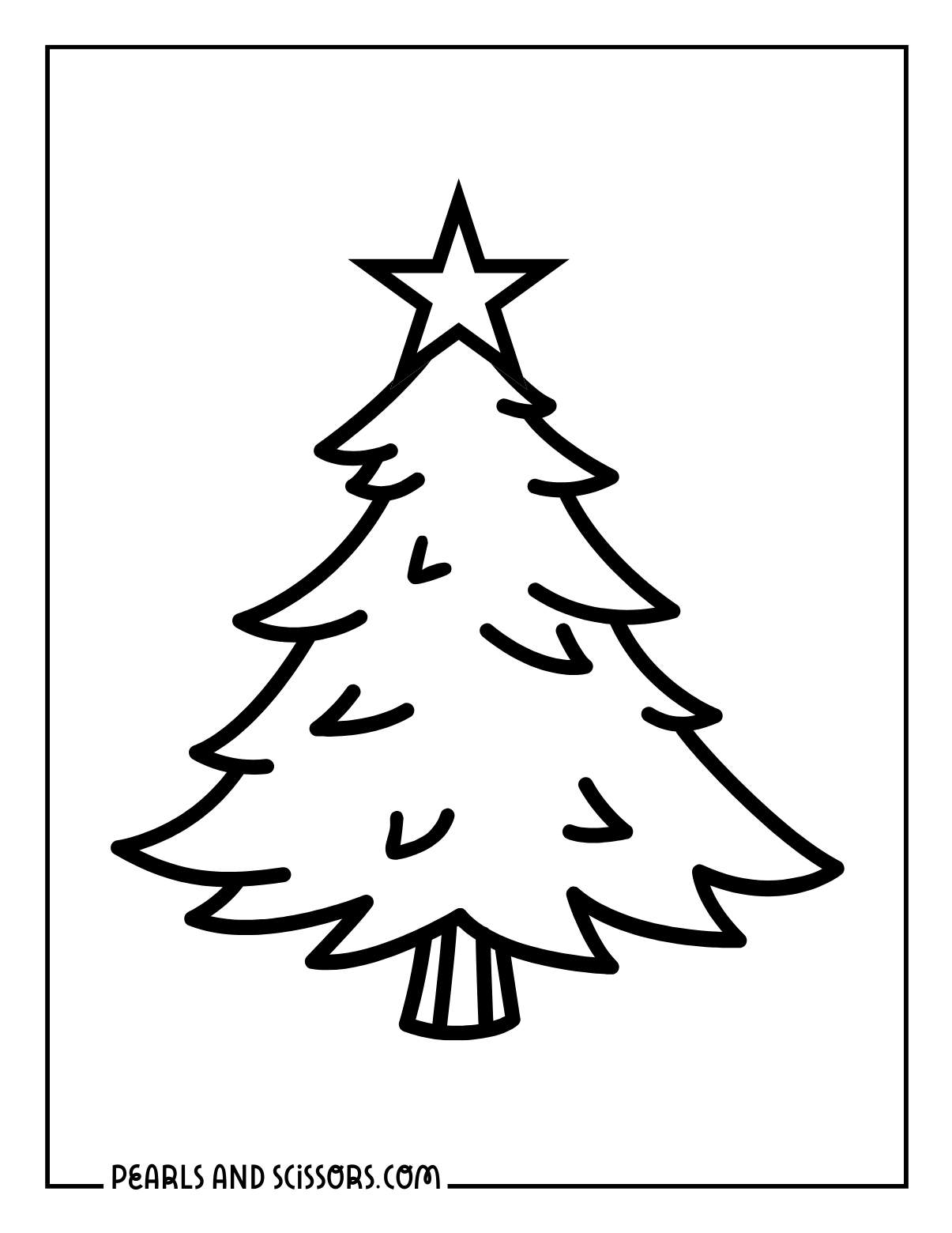 Simple outline of a christmas tree to color in for kids.
