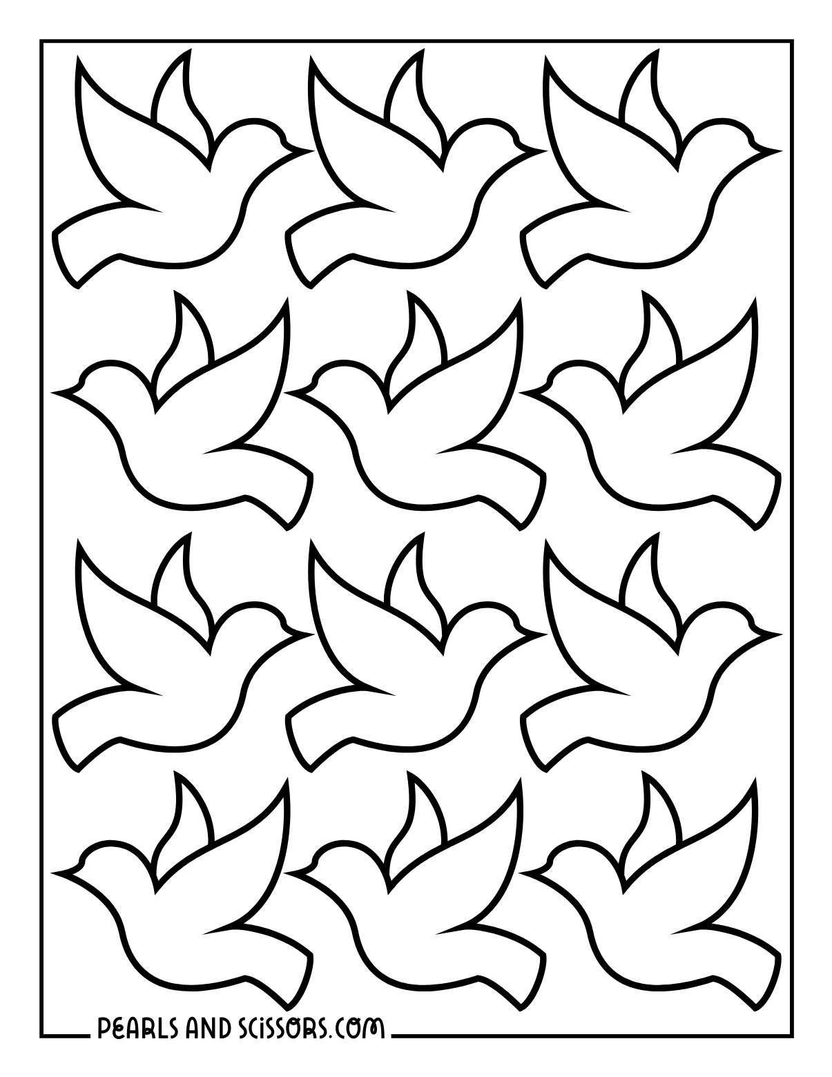 Winter doves outlines to color for kids.